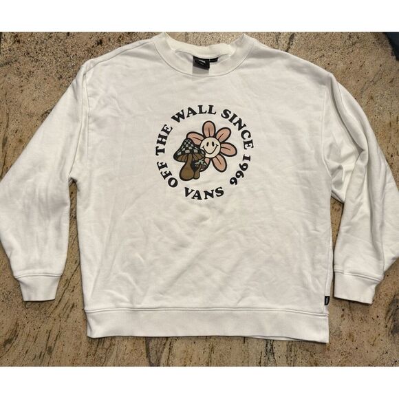 Vans Tops - Vans Sweatshirt Womens Small White Off The Wall Oversized Boxy Sweater Fleece